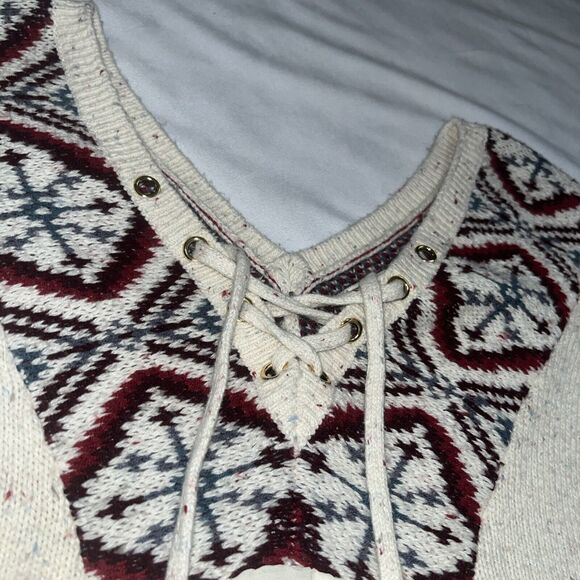 Abercrombie & Fitch S Boho Sweater Blouse W Printed Sleeves Lace Up Small Aztec - Picture 5 of 16